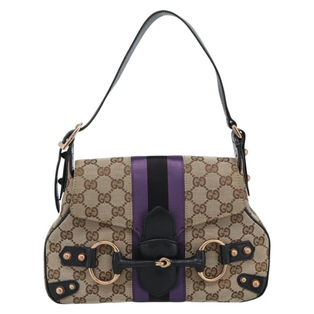 Gucci GG Canvas Horsebit Shoulder Bag Beige